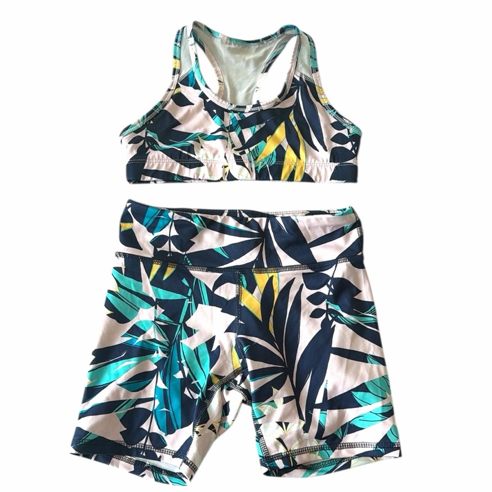 Girls' Old Navy Active tank top with a built-in sports bra and biker shorts